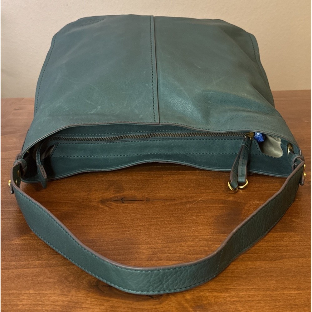 Sold Out Teal American Leather Co. Summit Large Zip-Top Leather & Suede Hobo - Picture 7 of 8